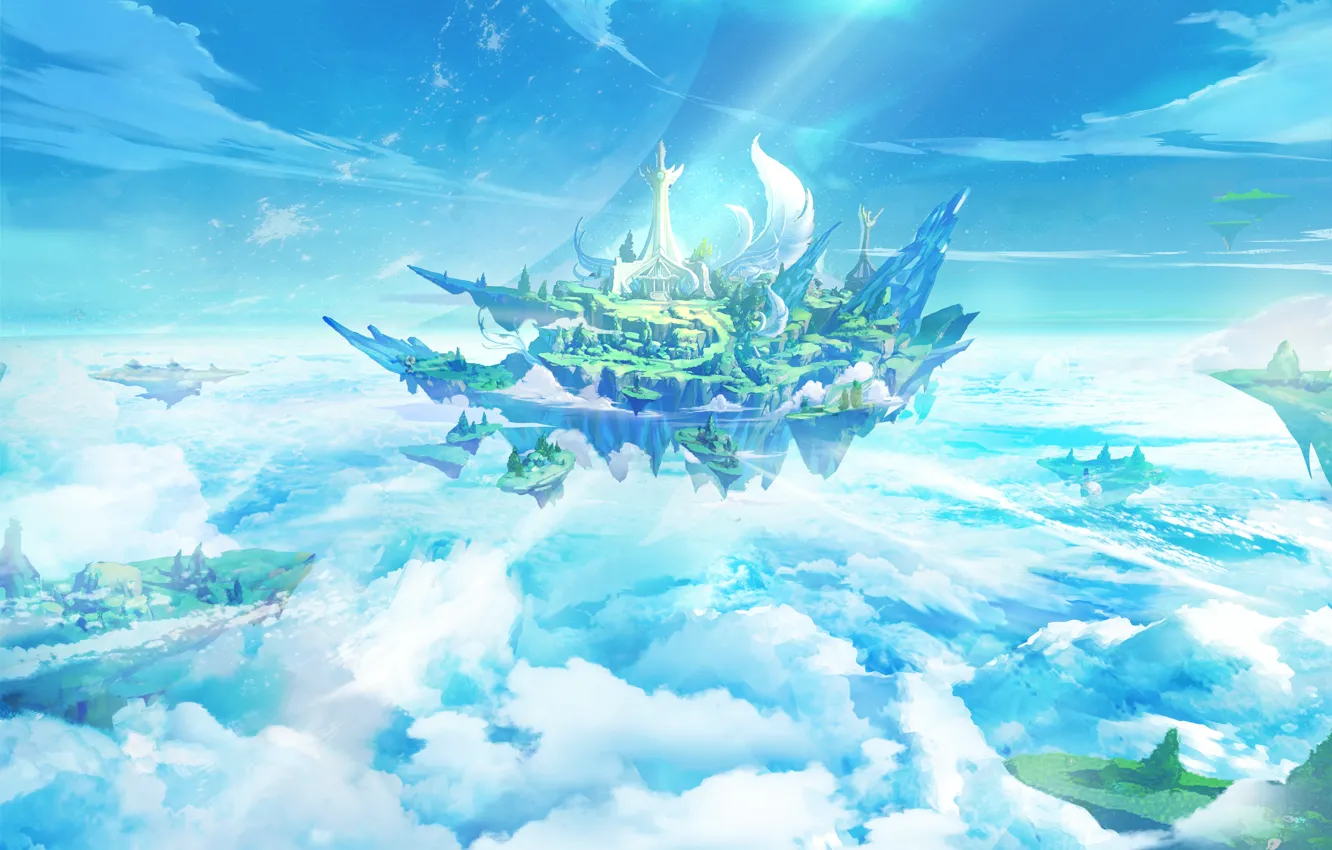 Photo wallpaper the sky, the city, island, desks, fantasy