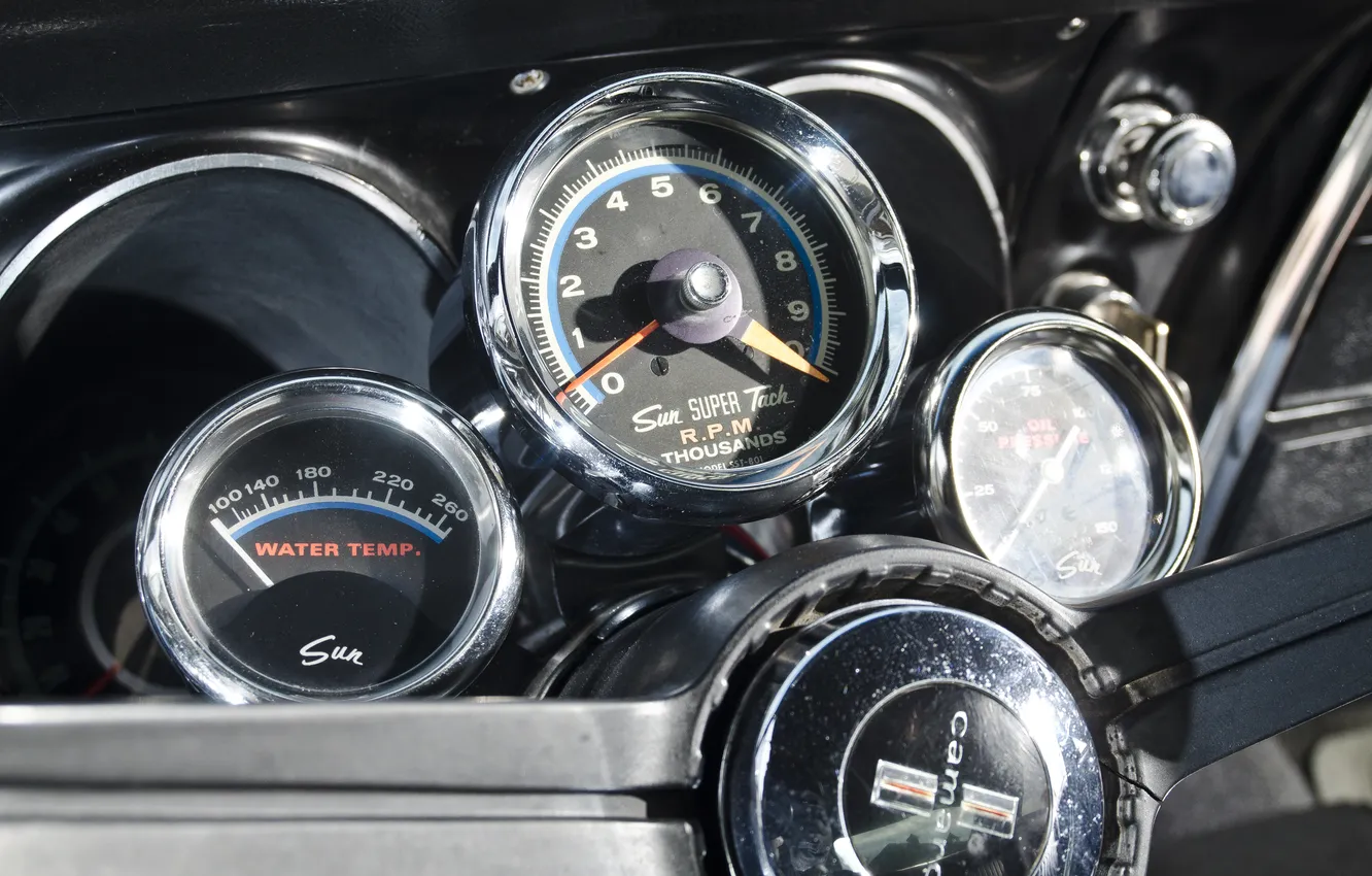 Photo wallpaper retro, coupe, interior, devices, Chevrolet, tachometer, Camaro, sports car