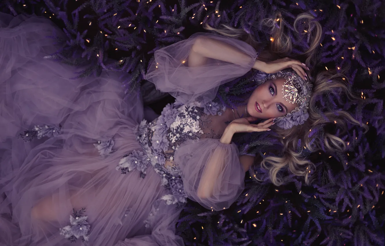 Photo wallpaper girl, flowers, style, dress, lavender, Svetlana Deniskina
