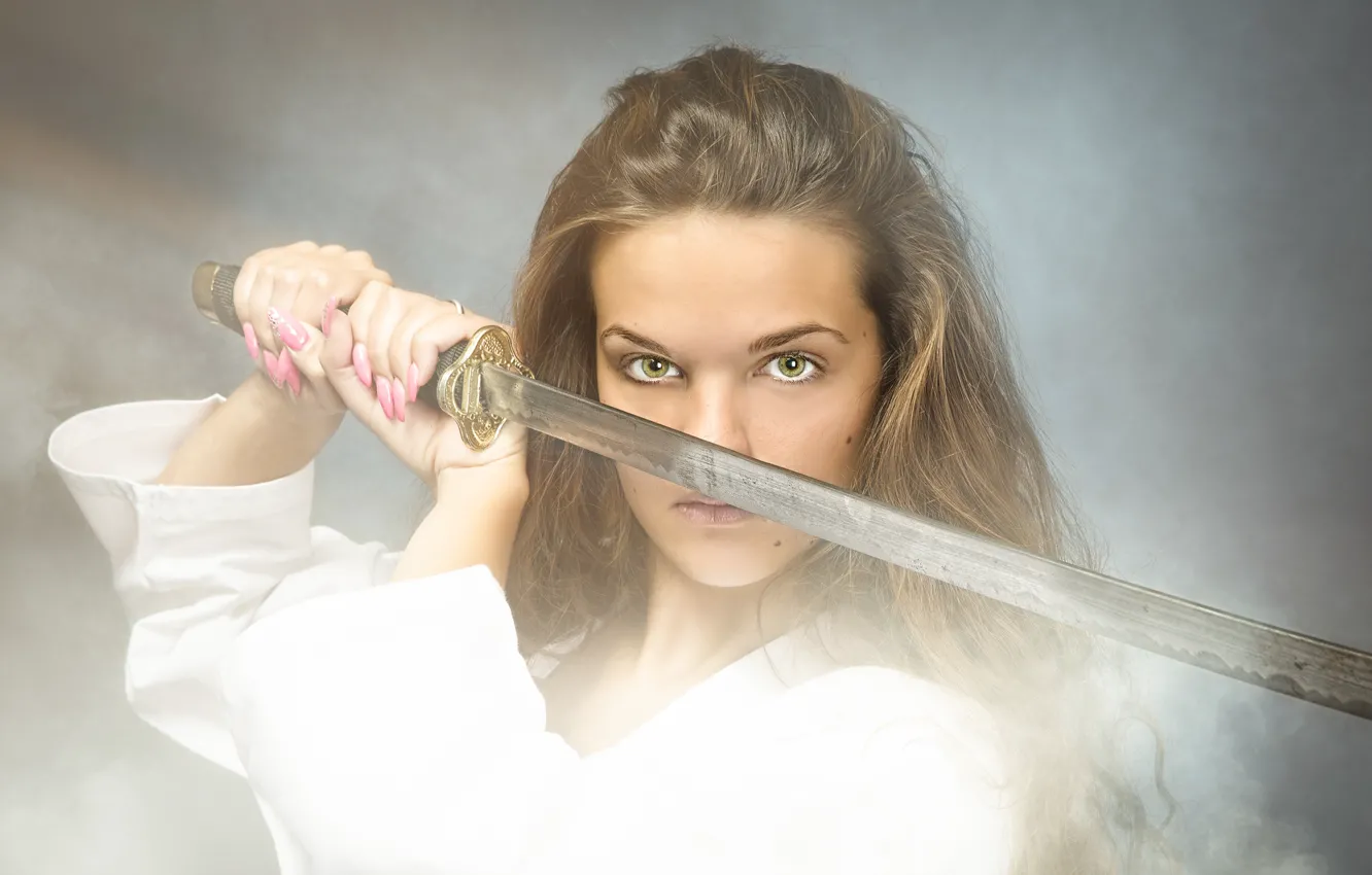 Photo wallpaper sword, woman, katana, look, warrior