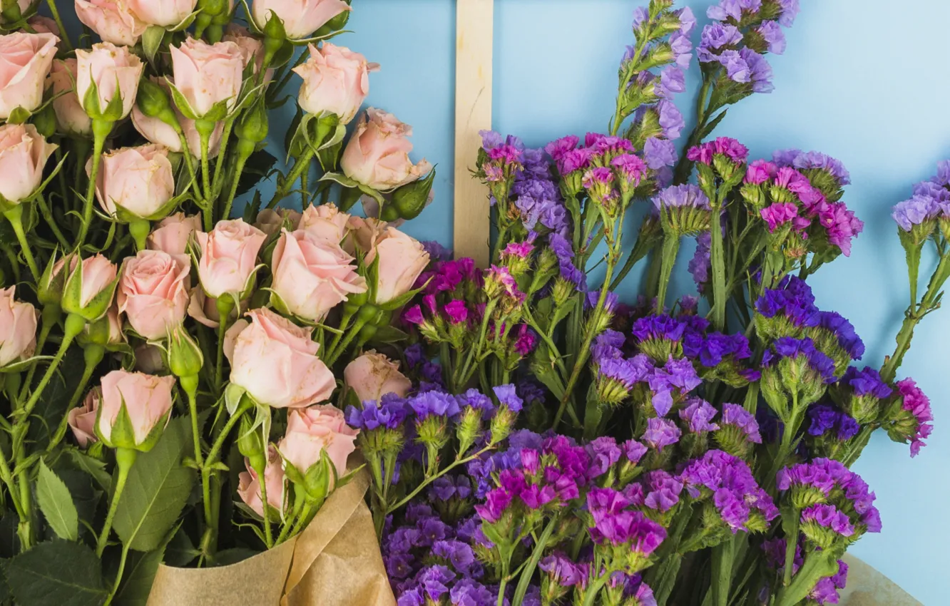 Photo wallpaper flowers, roses, bouquet, pink, pink, flowers, beautiful, romantic