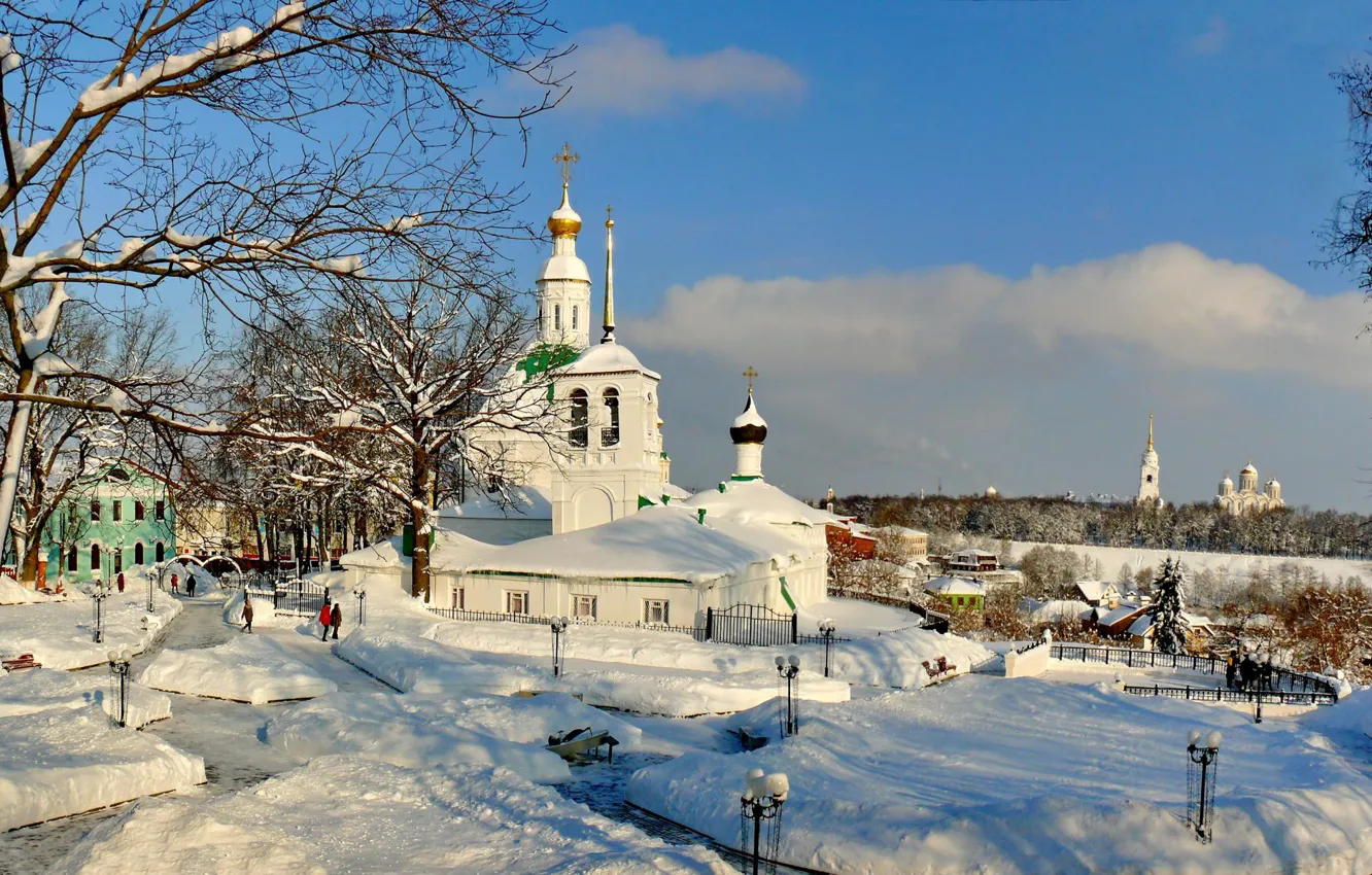 Photo wallpaper winter, snow, landscape, the city, Church, Vladimir, The Church of the Savior