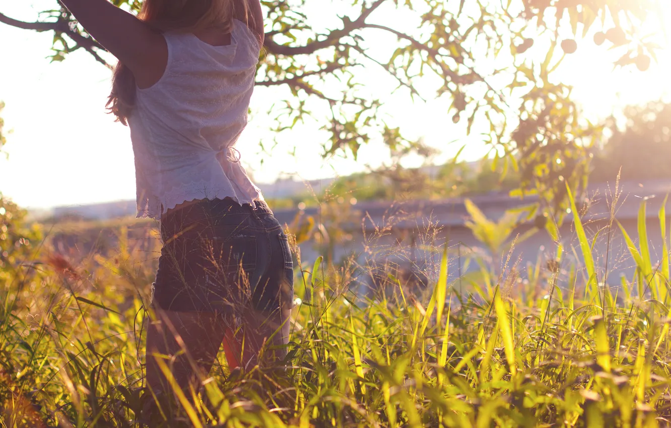 Photo wallpaper ass, grass, girl, shorts, photographer, girl, photography, photographer
