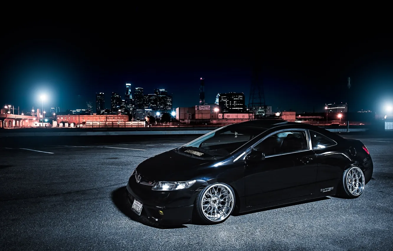 Photo wallpaper night, black, Honda, black, Honda, civic, Civic