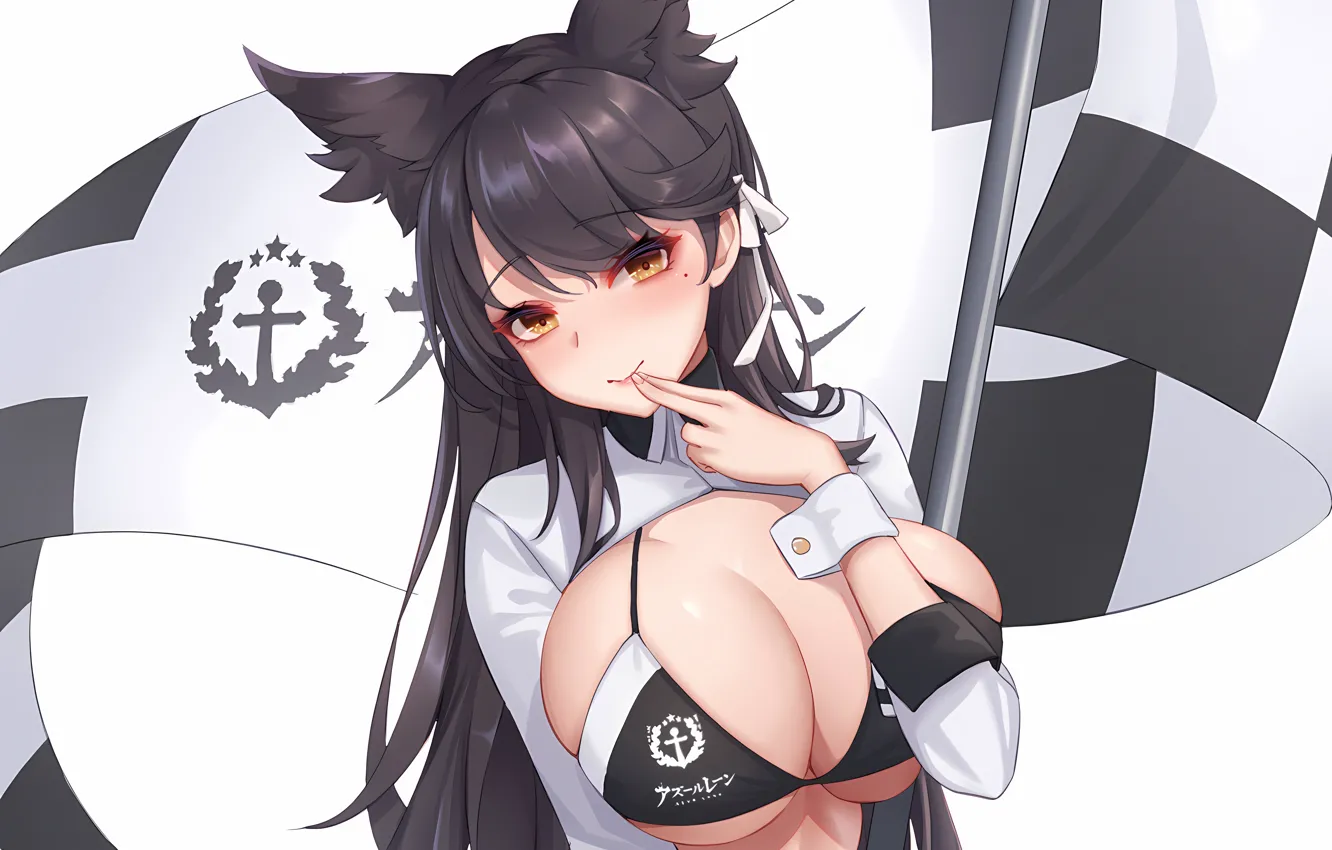 Photo wallpaper girl, sexy, cleavage, long hair, boobs, animal ears, anime, beautiful