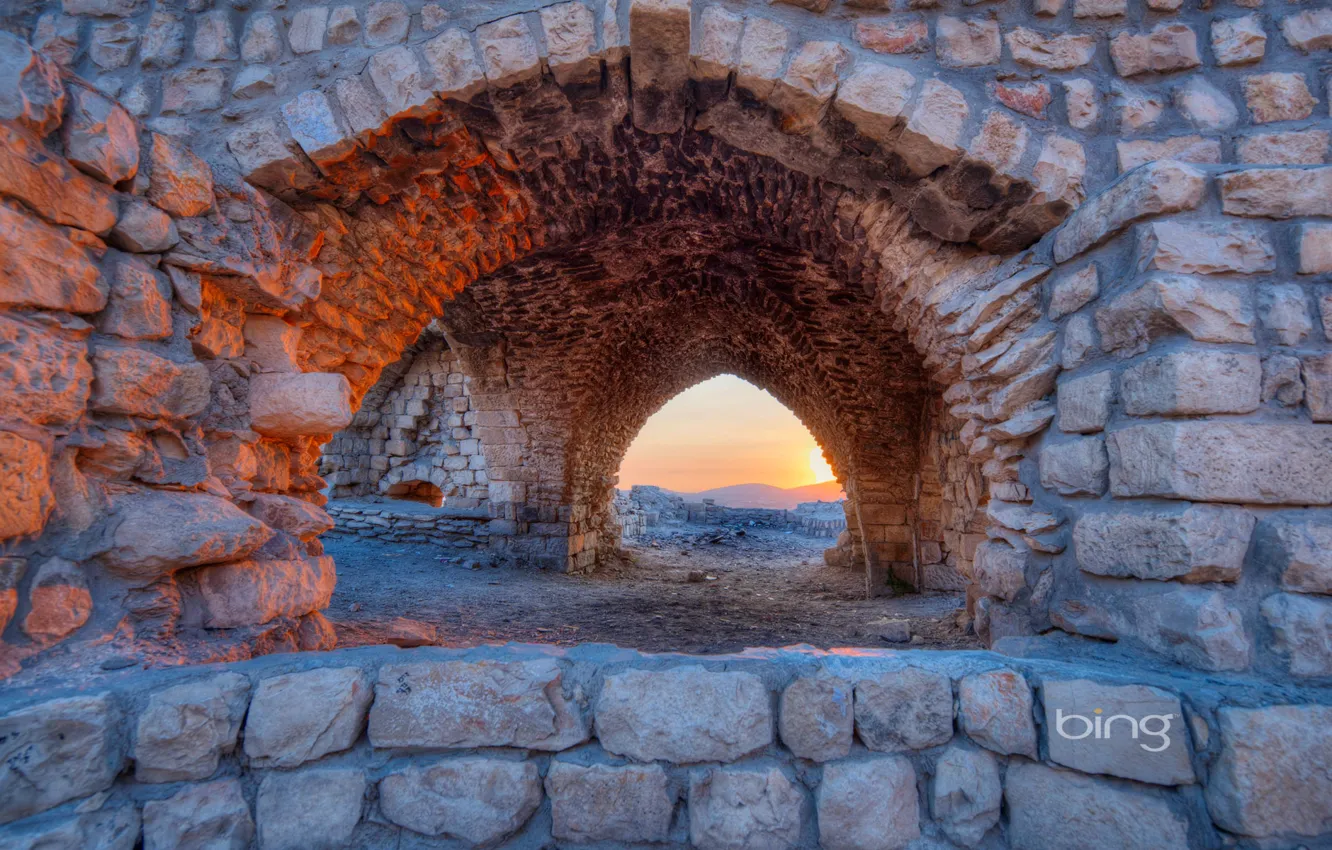 Photo wallpaper sunset, the ruins, ruins, Israel, Safed