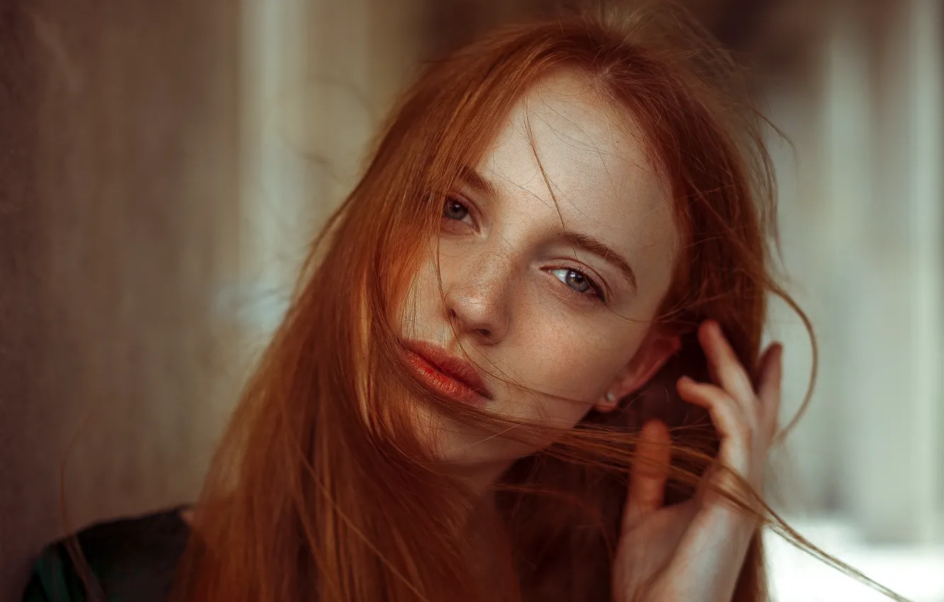 Photo wallpaper girl, portrait, red