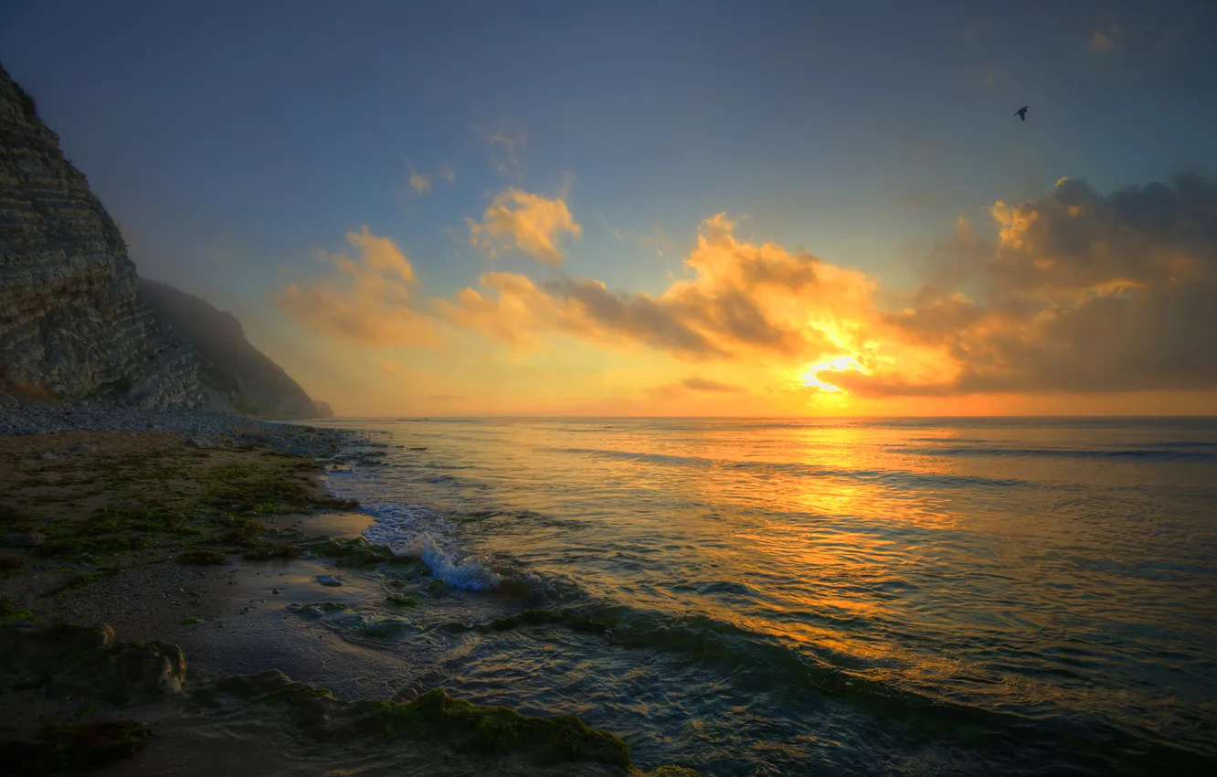 Photo wallpaper sea, wave, the sky, sunset, nature, rocks, Eduard Gordeev