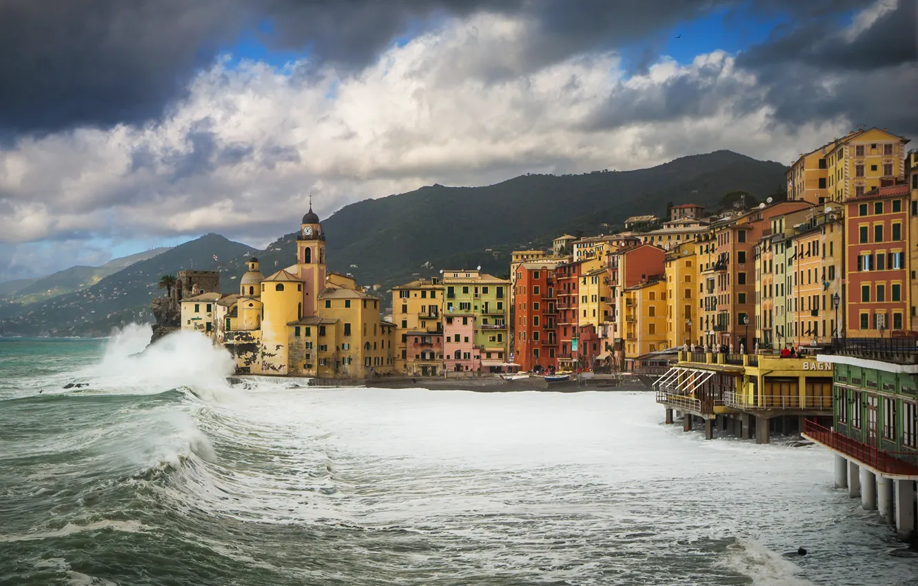 Photo wallpaper sea, landscape, mountains, storm, nature, shore, home, Italy