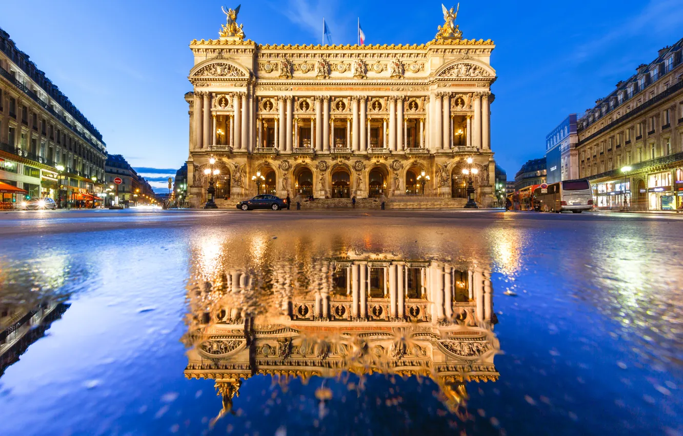 Photo wallpaper reflection, France, Paris, the building, Paris, Opera Garnier, France, Palais Garnier