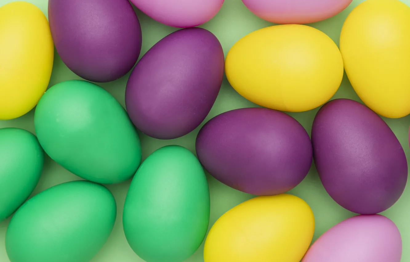 Photo wallpaper purple, macro, yellow, green, holiday, eggs, spring, Easter