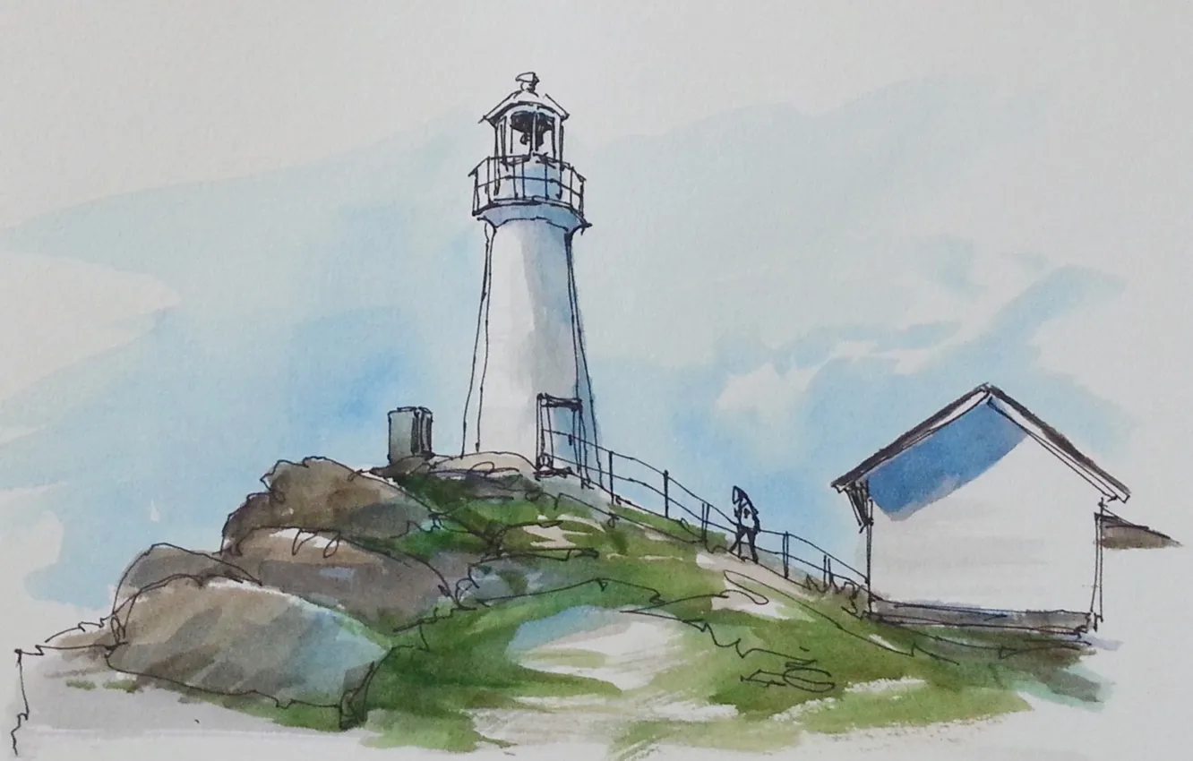 Photo wallpaper figure, lighthouse, watercolor