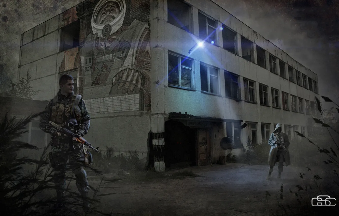 Photo wallpaper the city, soldiers, Stalker, Stalker, military, Pripyat, area
