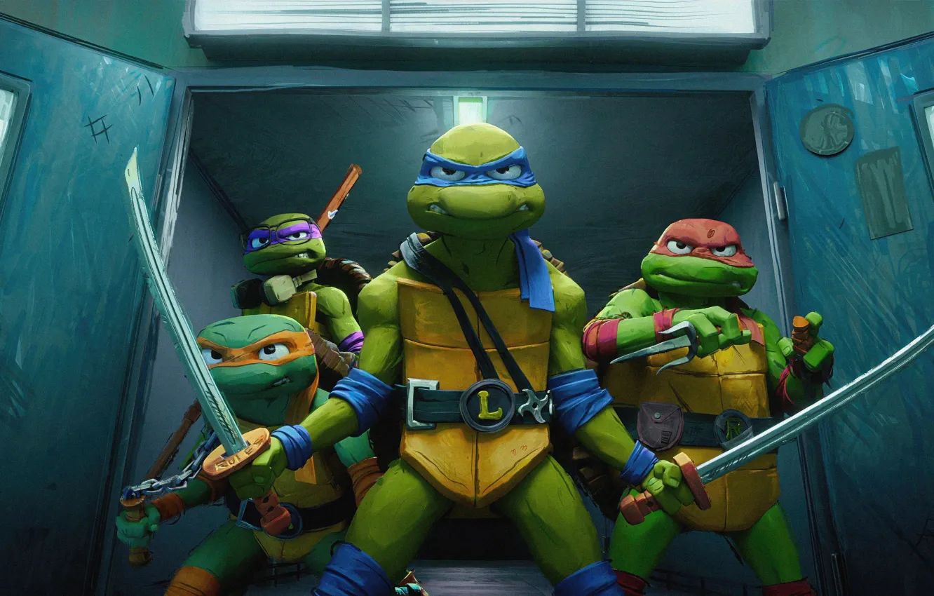Photo wallpaper Raphael, Leonardo, Donatello, Michelangelo, teenage mutant ninja turtles, Teenage Mutant Ninja Turtles Mutant Mayhem