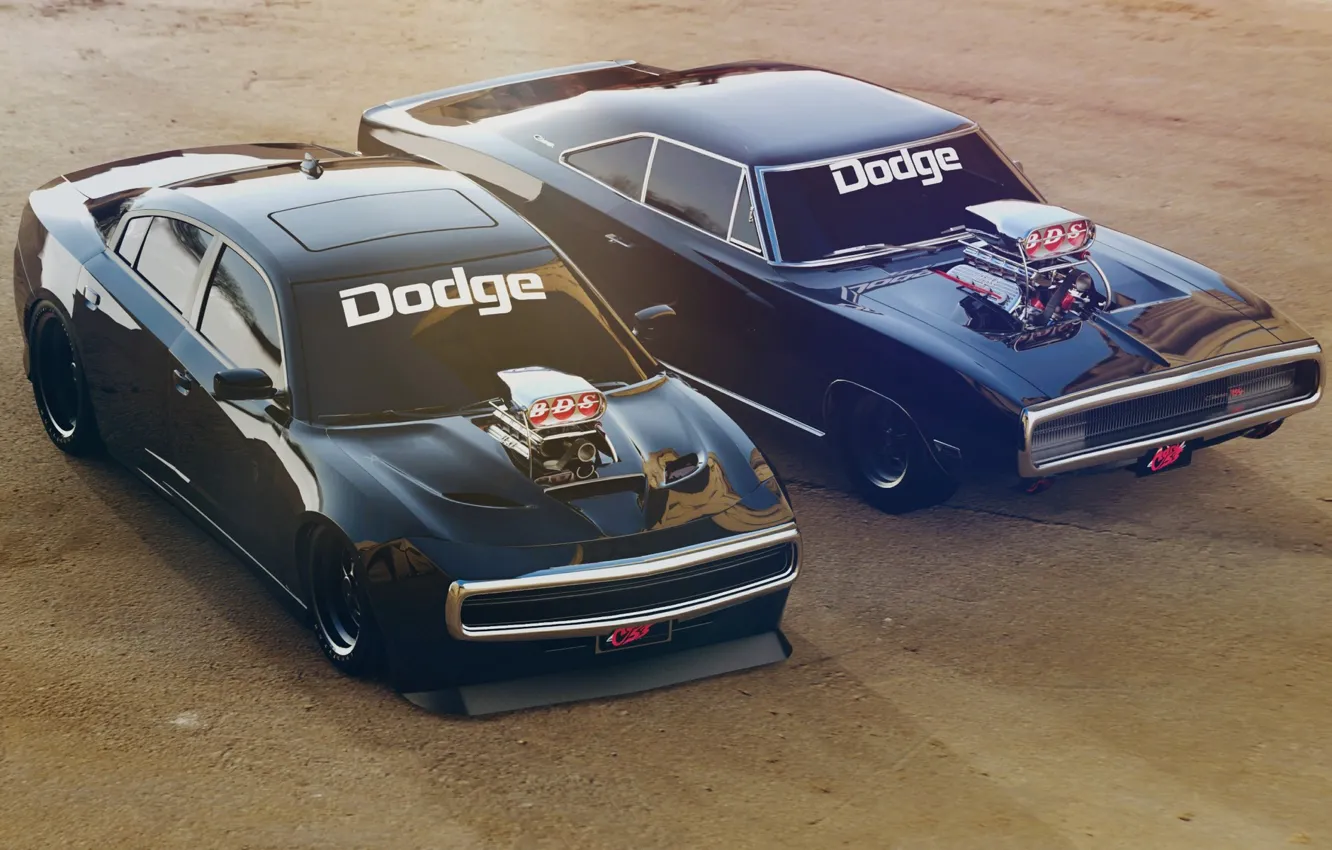 Photo wallpaper Black, Retro, Machine, Machine, Charger, Dodge Charger, Rendering, R/T