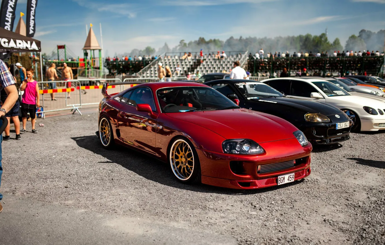 Photo wallpaper turbo, red, wheels, supra, gold, japan, toyota, jdm