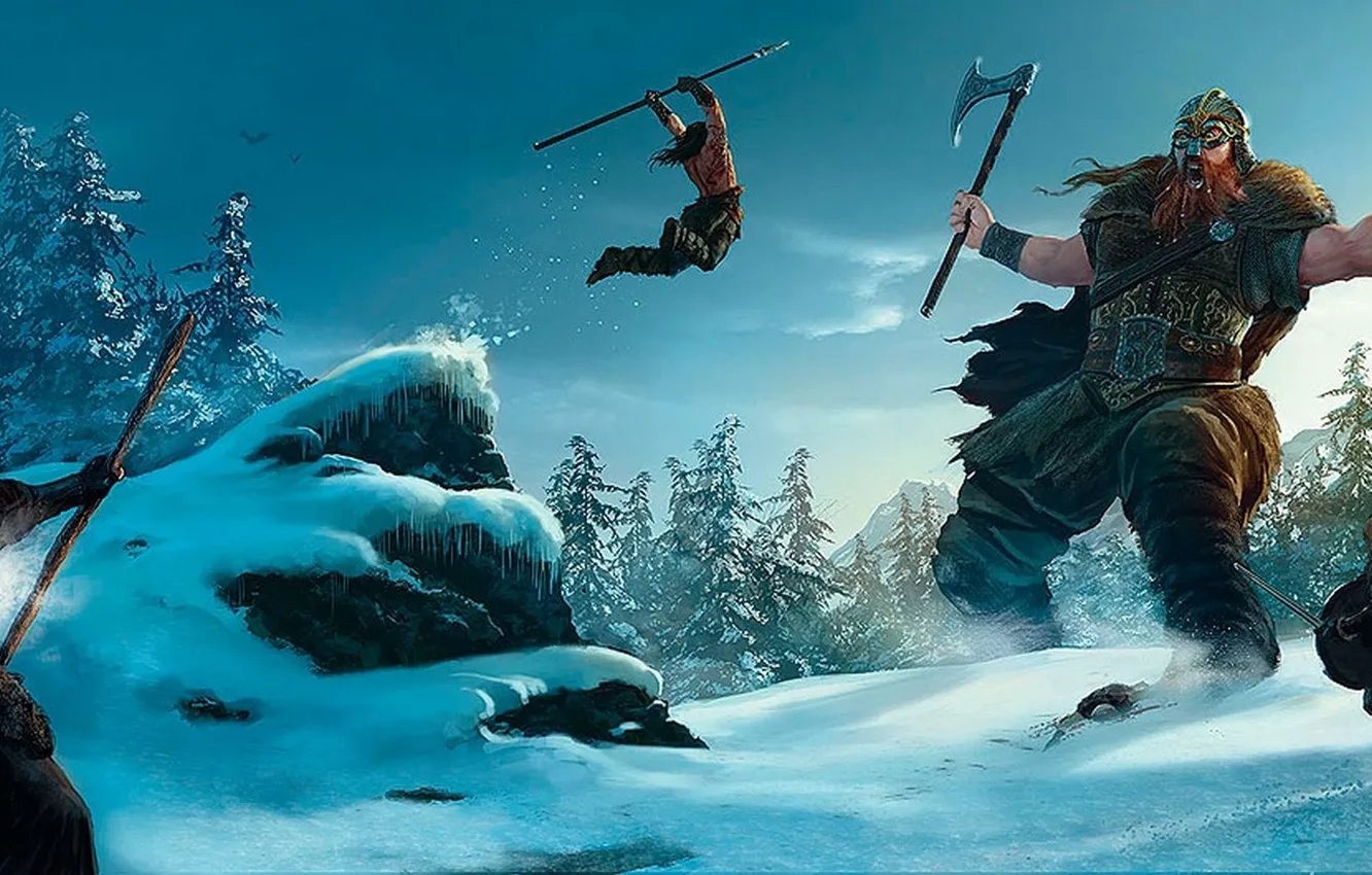 Photo wallpaper snow, jump, giant, Viking