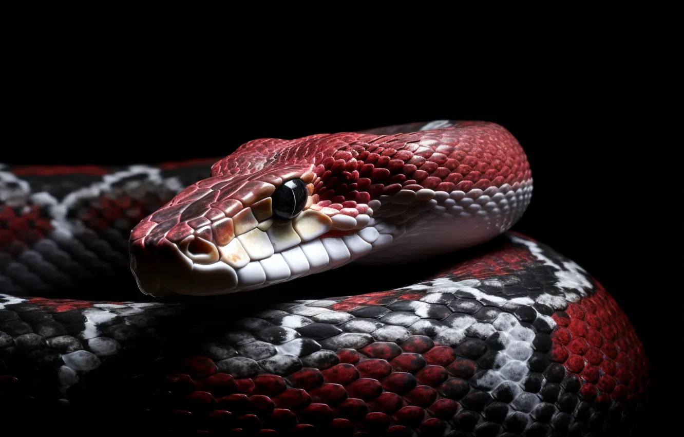 Photo wallpaper eyes, face, animal, danger, snake, black background, reptile, closeup