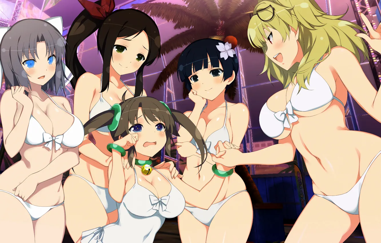 Photo wallpaper sexy, cleavage, green eyes, long hair, girls, boobs, anime, blue eyes