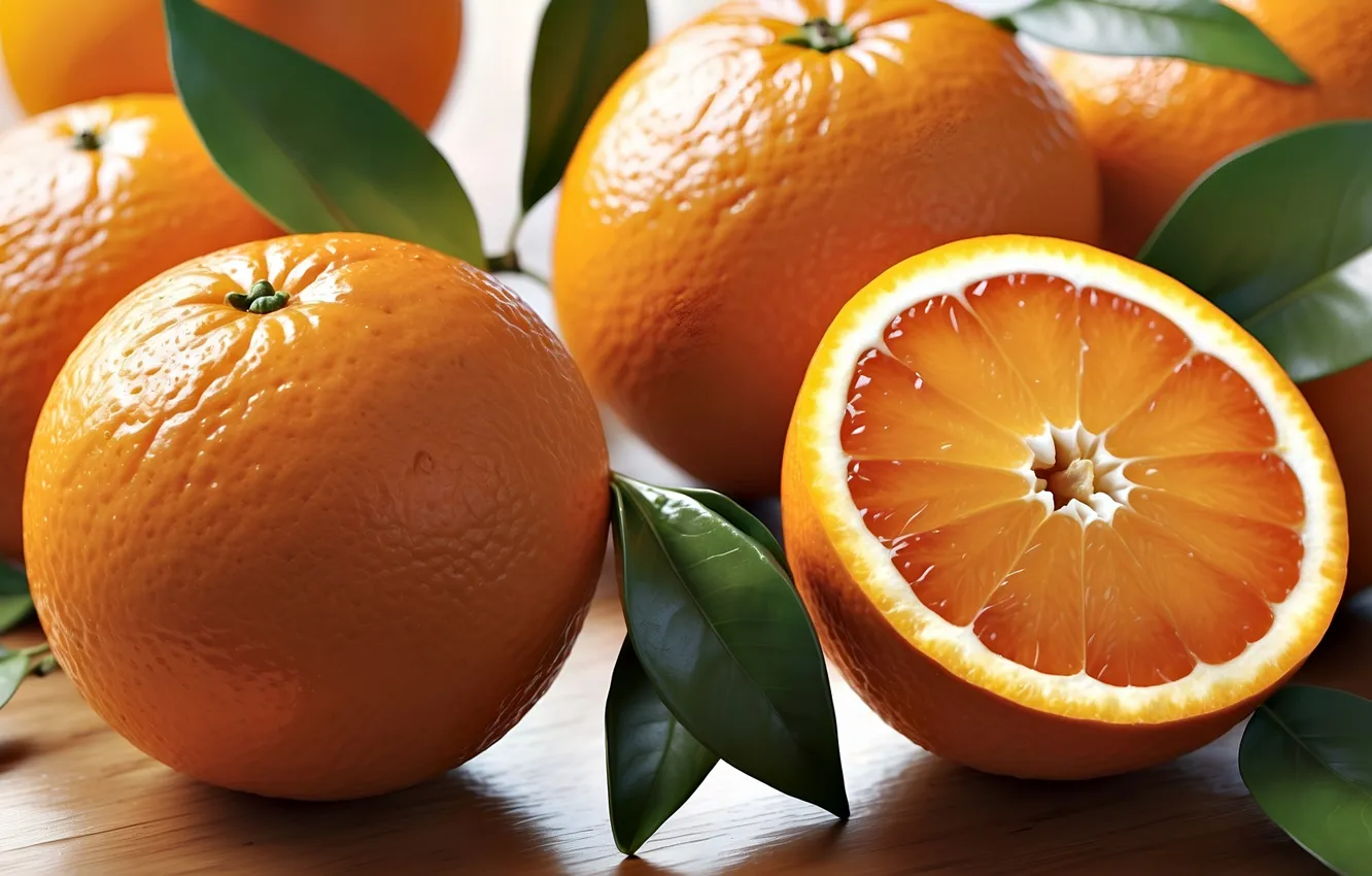 Photo wallpaper leaves, orange, citrus