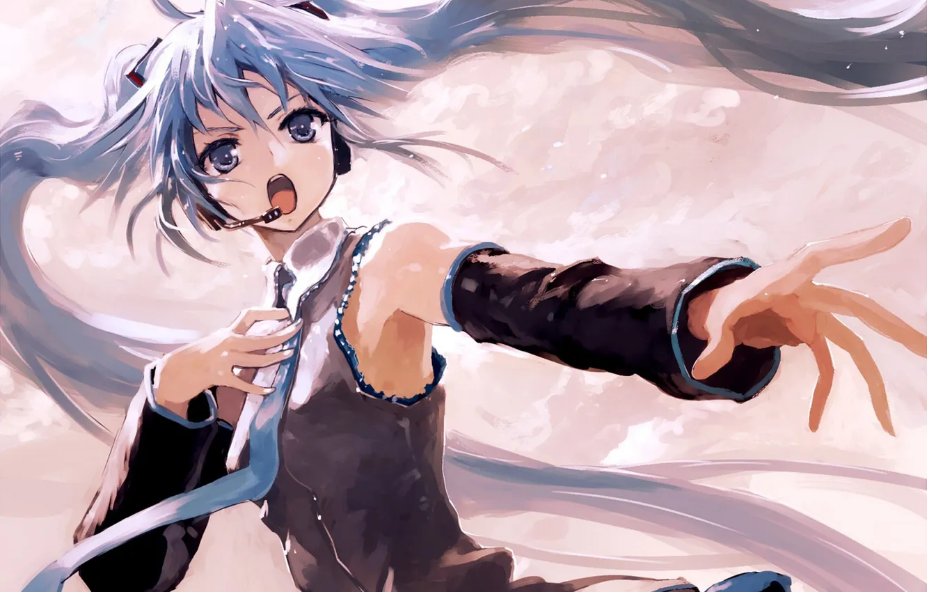 Photo wallpaper girl, headphones, art, tie, microphone, vocaloid, hatsune miku, sings