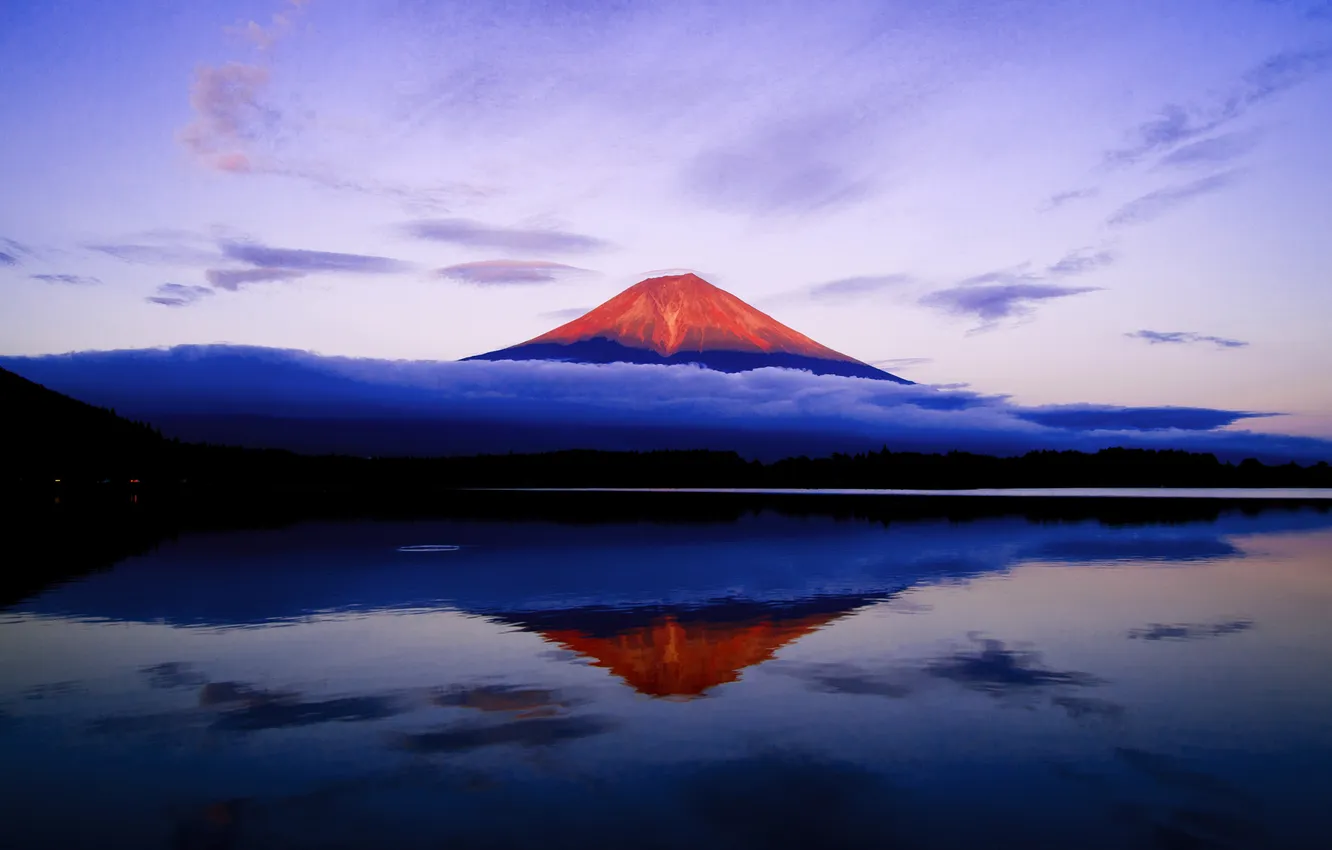 Photo wallpaper the sky, water, reflection, mountain, the evening