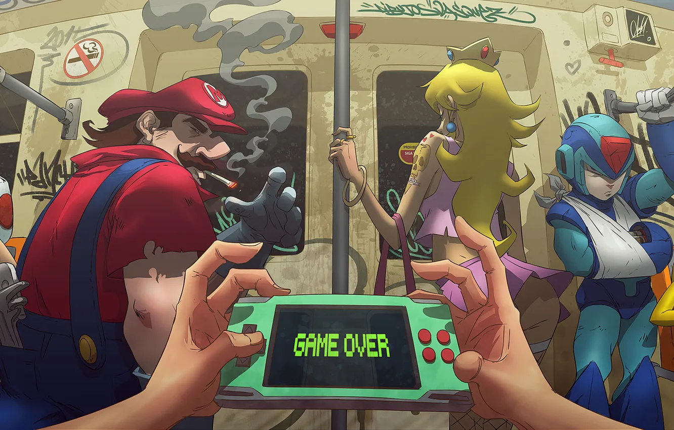 Photo wallpaper Mario, Nintendo, Pacman, Donkey Kong, Mega Man, Princess Peach, Mario Bros