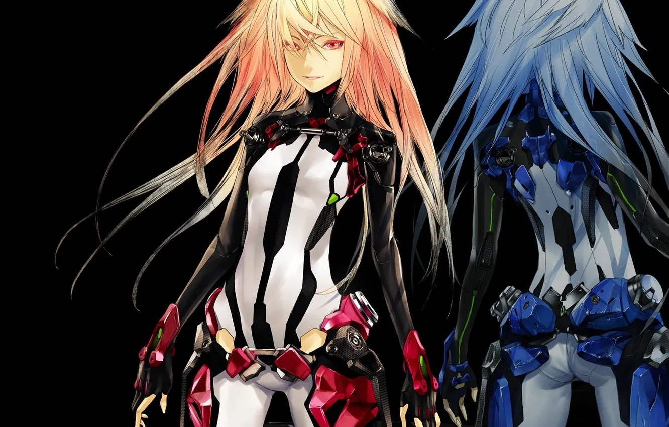 Photo wallpaper girl, the dark background, hair, mechanism, robot, redjuice