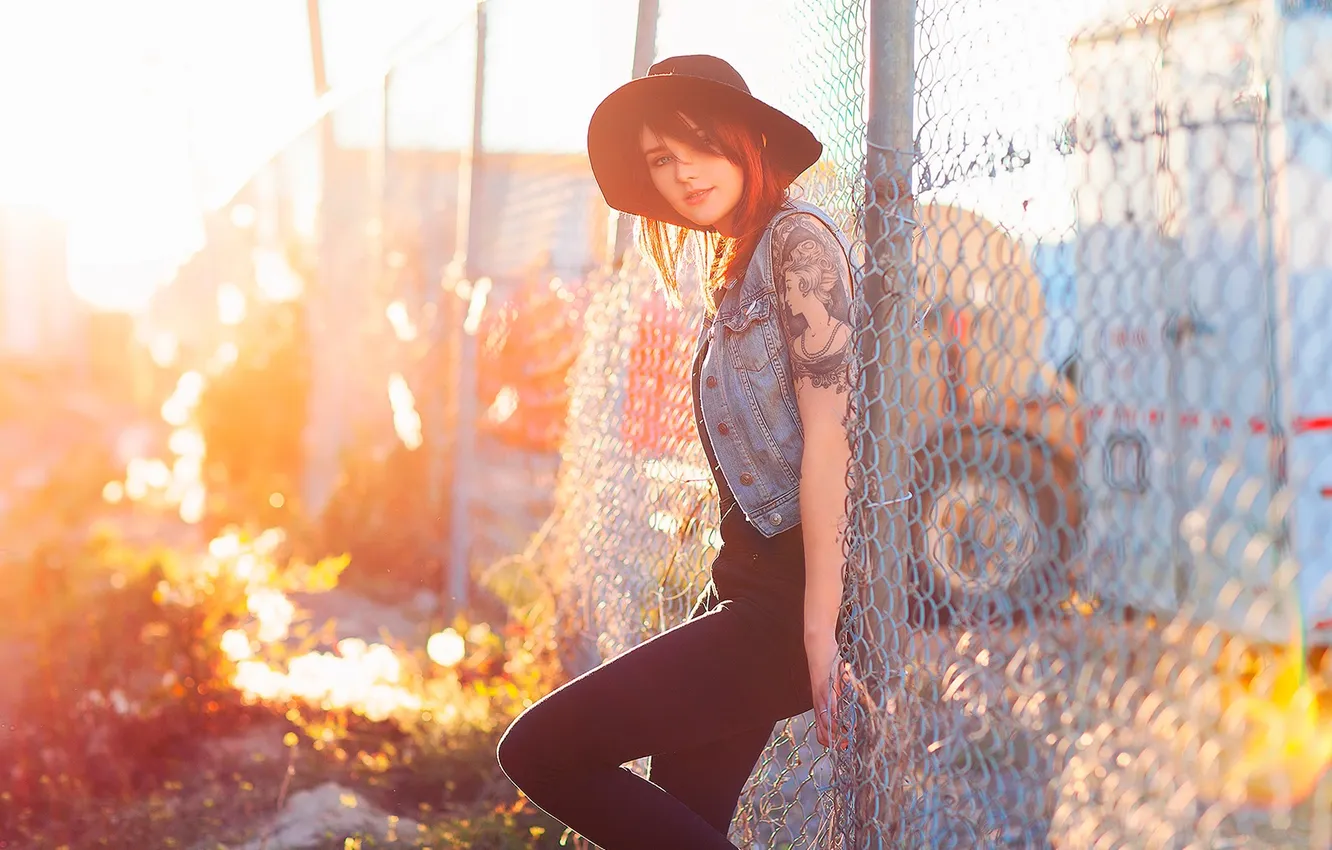 Photo wallpaper tattoo, hat, Sunny, redhead