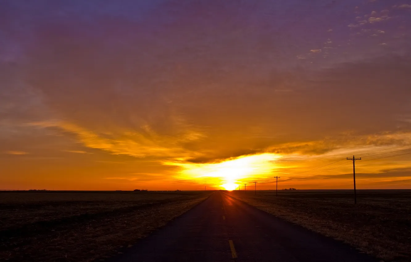 Photo wallpaper road, landscape, sunset