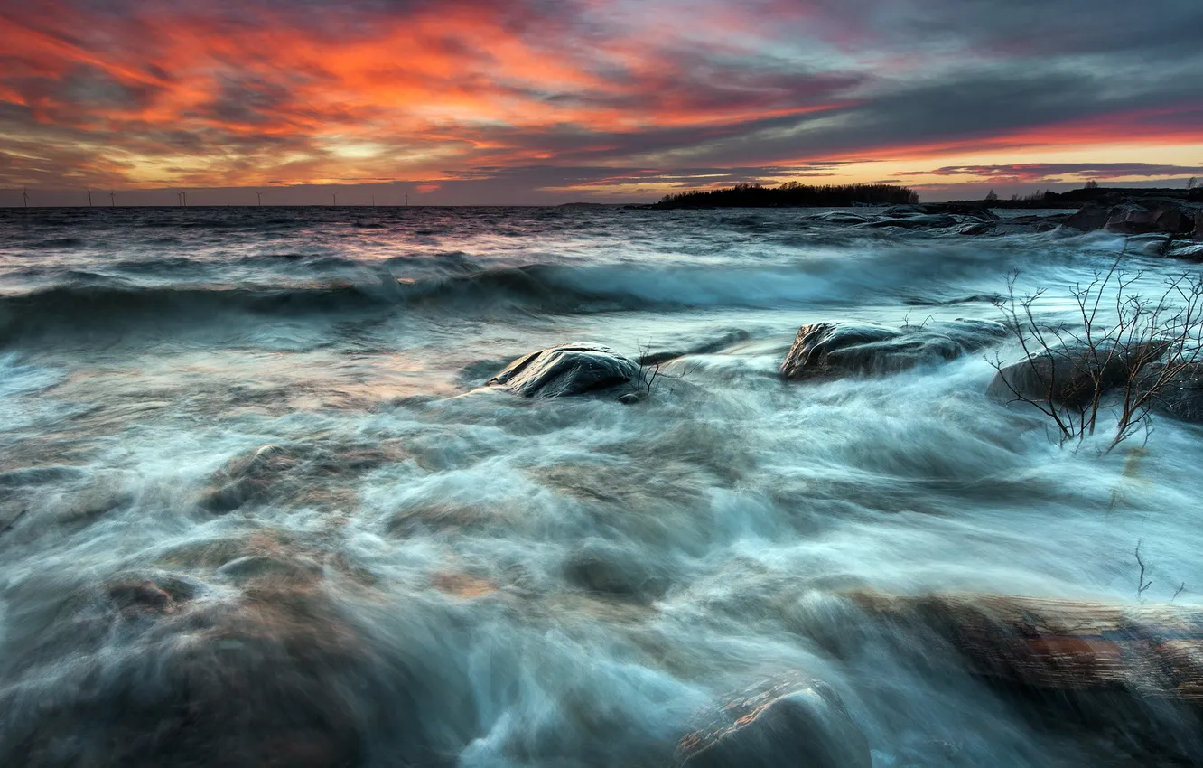 Photo wallpaper sea, landscape, sunset