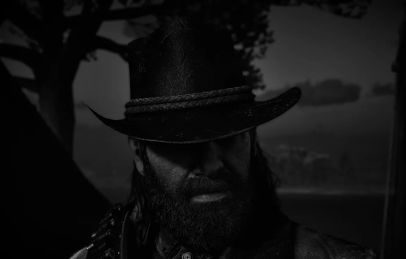 Photo wallpaper black & white, HDR, game, UHD, Outlaw, Red Dead Redemption 2, XBox One X, Arthur …