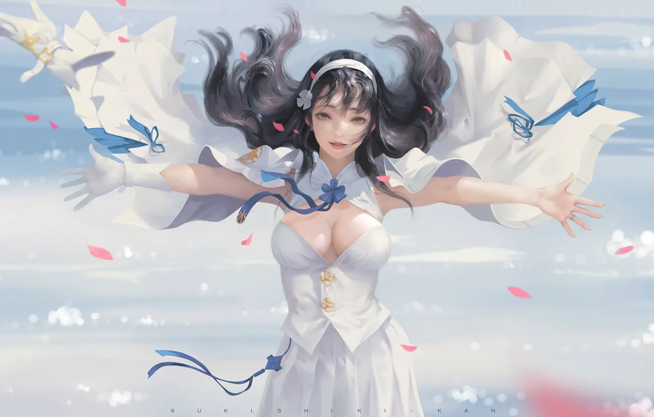 Photo wallpaper girl, game, dress, big, anime, pretty, sakura, brunette