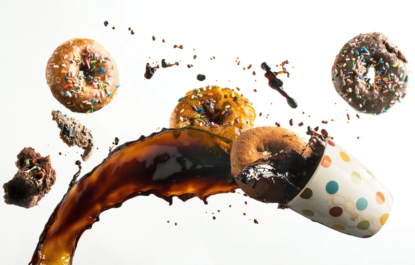 Photo wallpaper glass, coffee, donuts