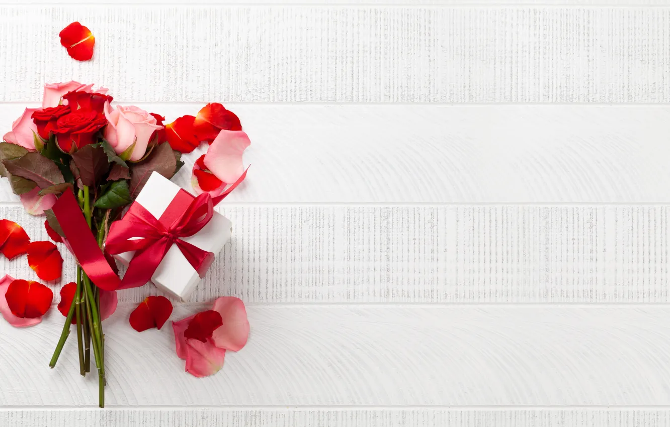 Photo wallpaper love, flowers, gift, romance, heart, roses, love, Valentine's day