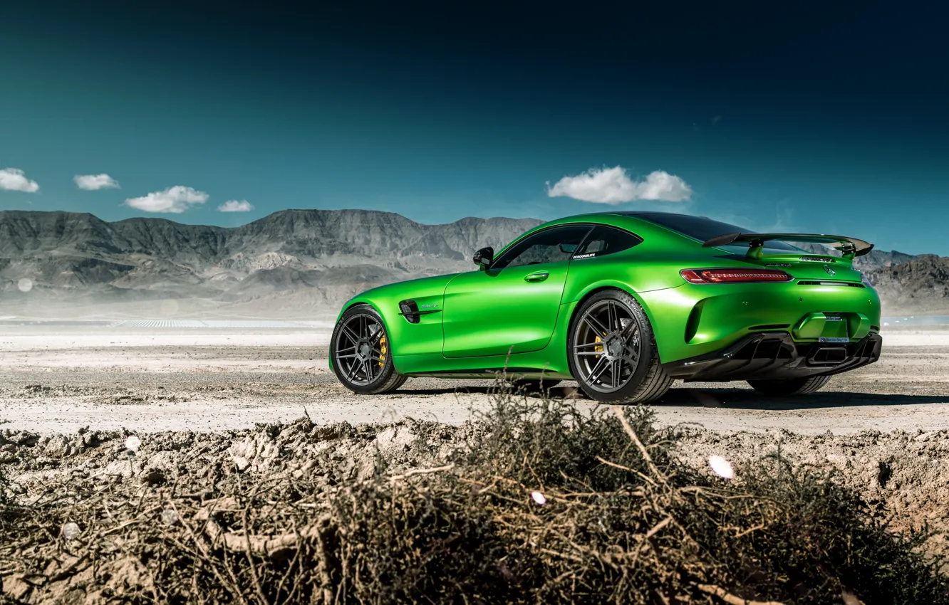 Photo wallpaper the sky, nature, green, style, rear view, the front, Mercedes GTR