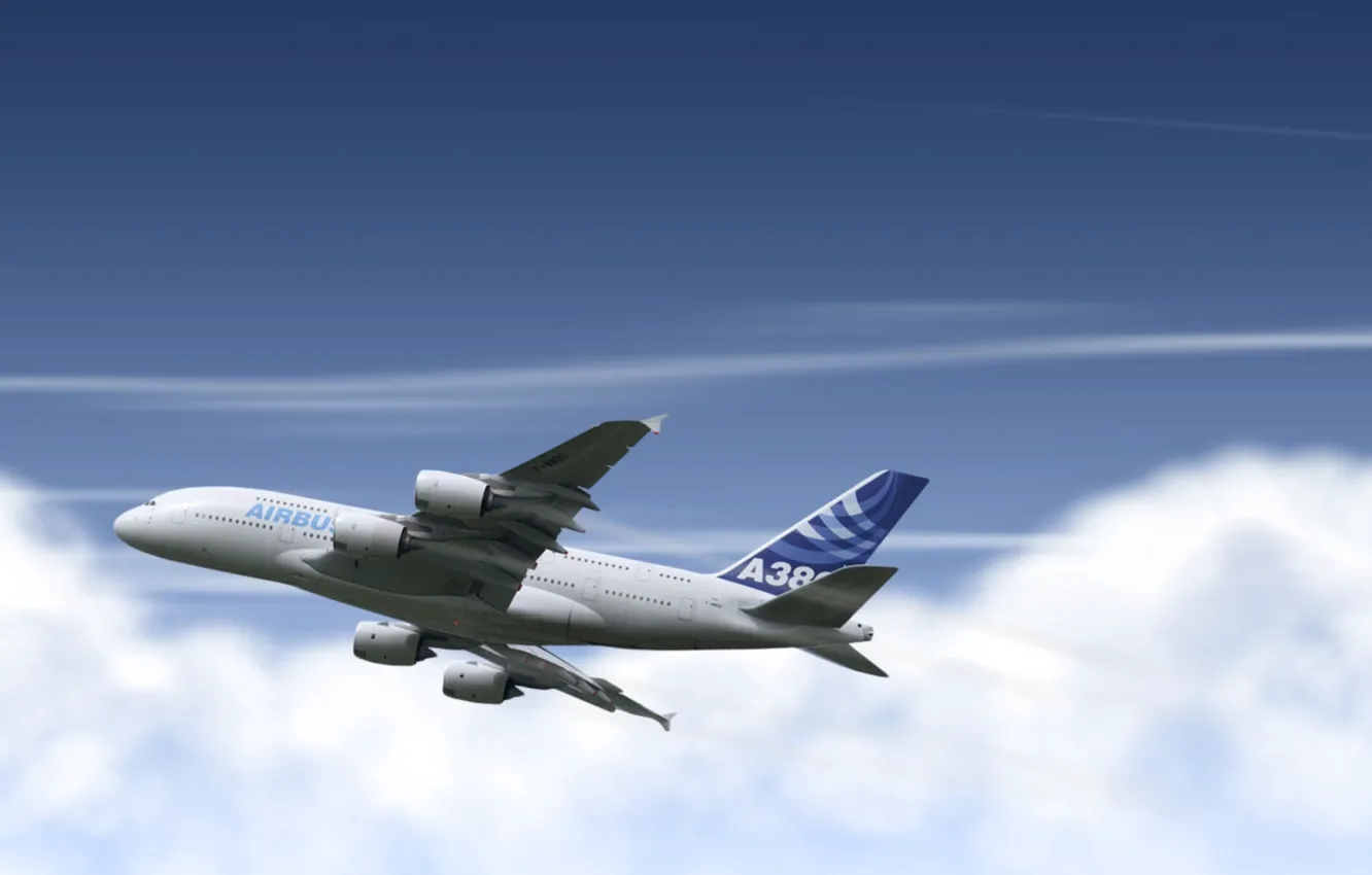 Photo wallpaper sky, clouds, plane, aviation, Airbus