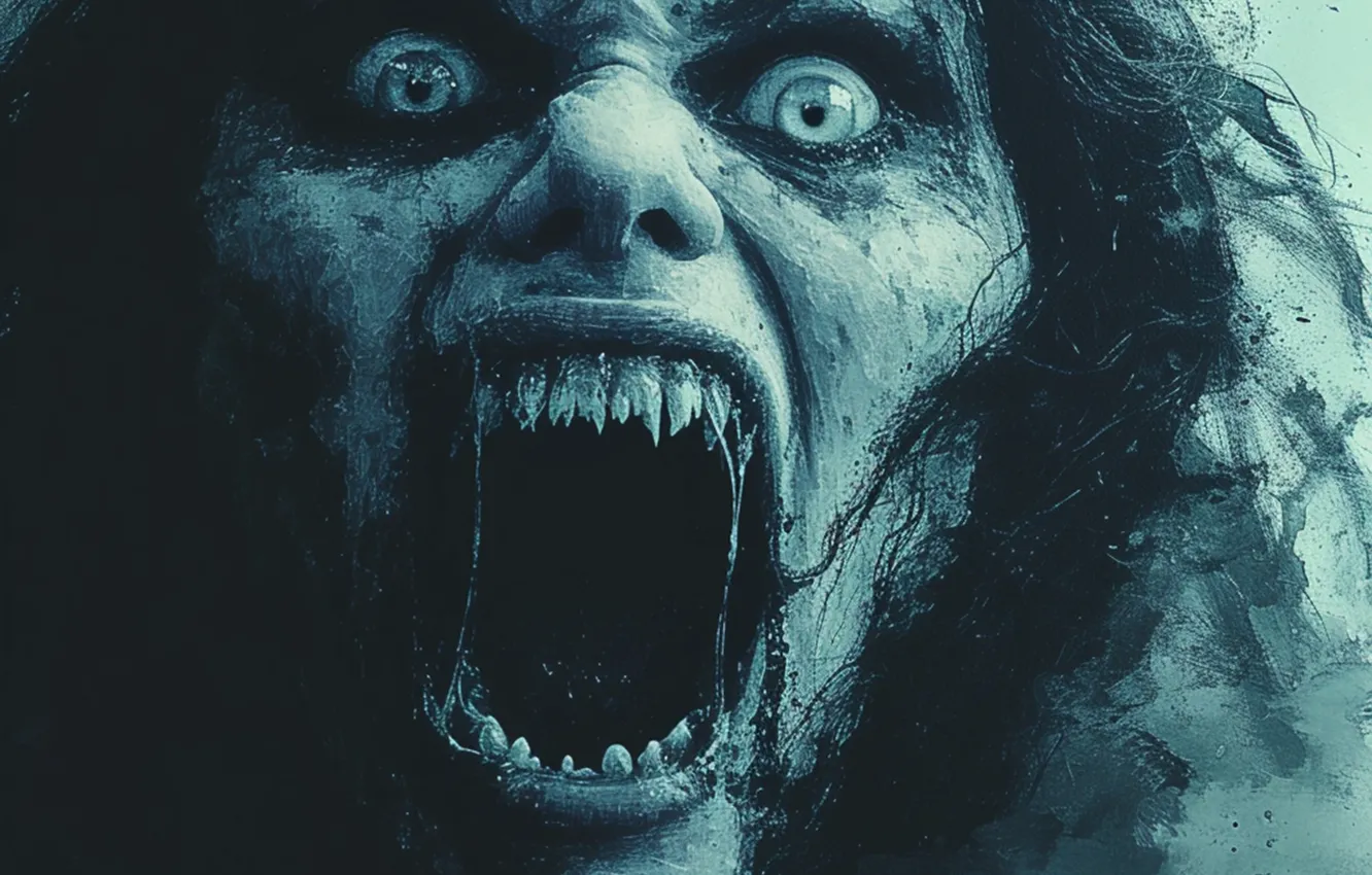 Photo wallpaper look, woman, teeth, zombies, Creek