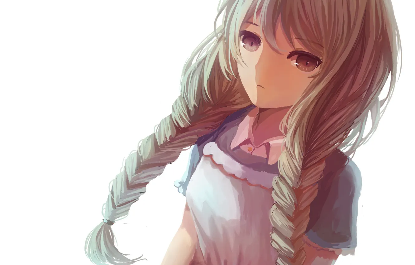 Photo wallpaper girl, art, white background, braid, NIO