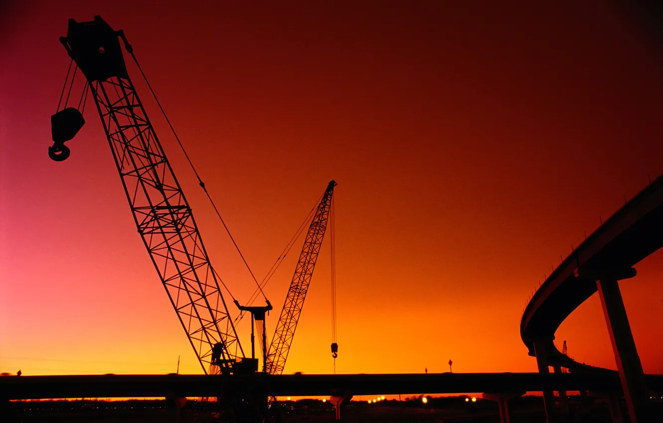 Photo wallpaper road, sunset, crane, hightway