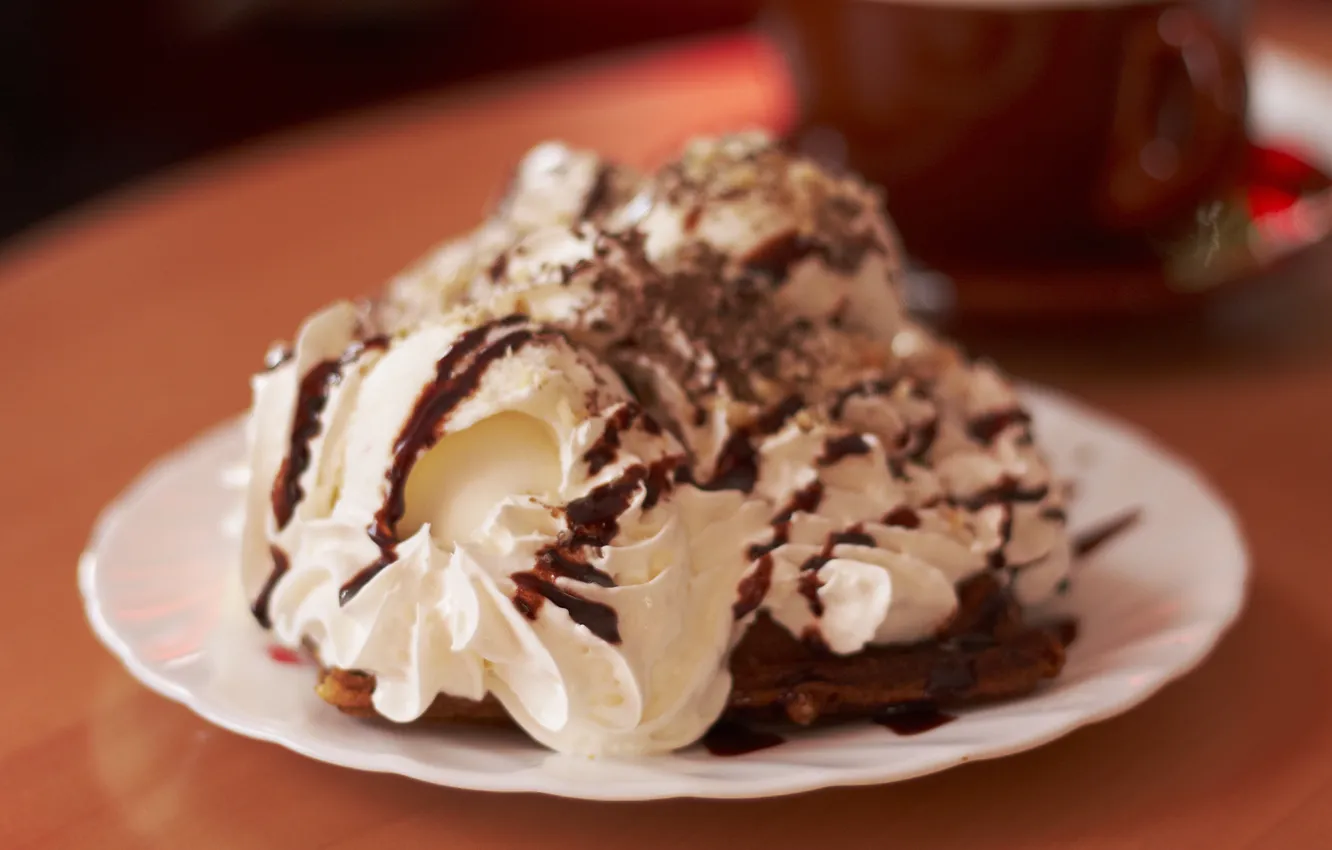 Photo wallpaper chocolate, ice cream, cake, dessert, waffles