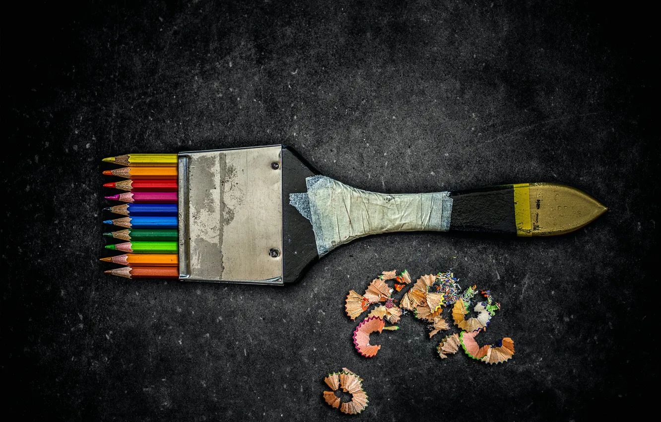 Photo wallpaper pencils, brush, chips, Creative edit