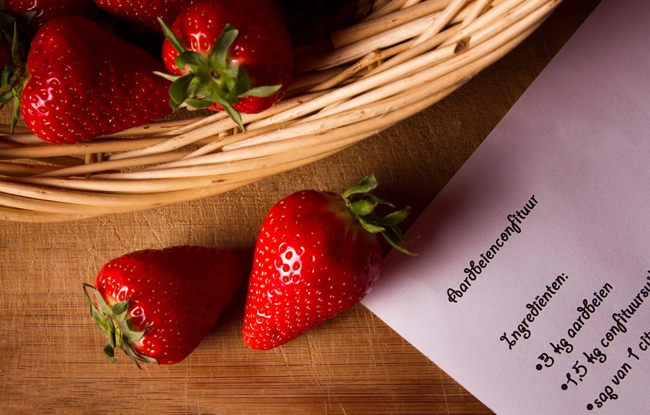 Photo wallpaper berries, leaf, strawberry, records, recipe