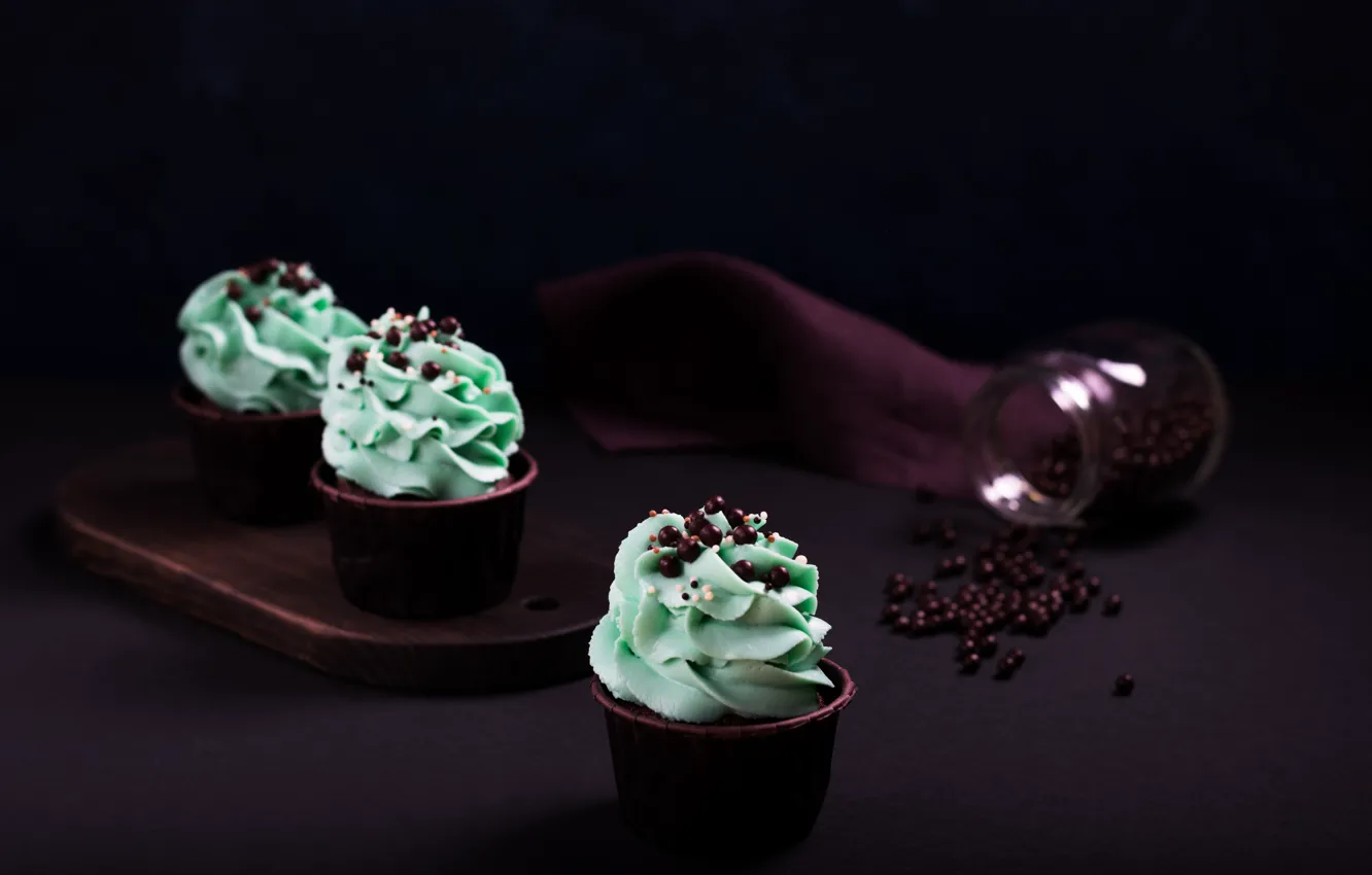 Photo wallpaper cream, dessert, chocolate, pills, cupcakes
