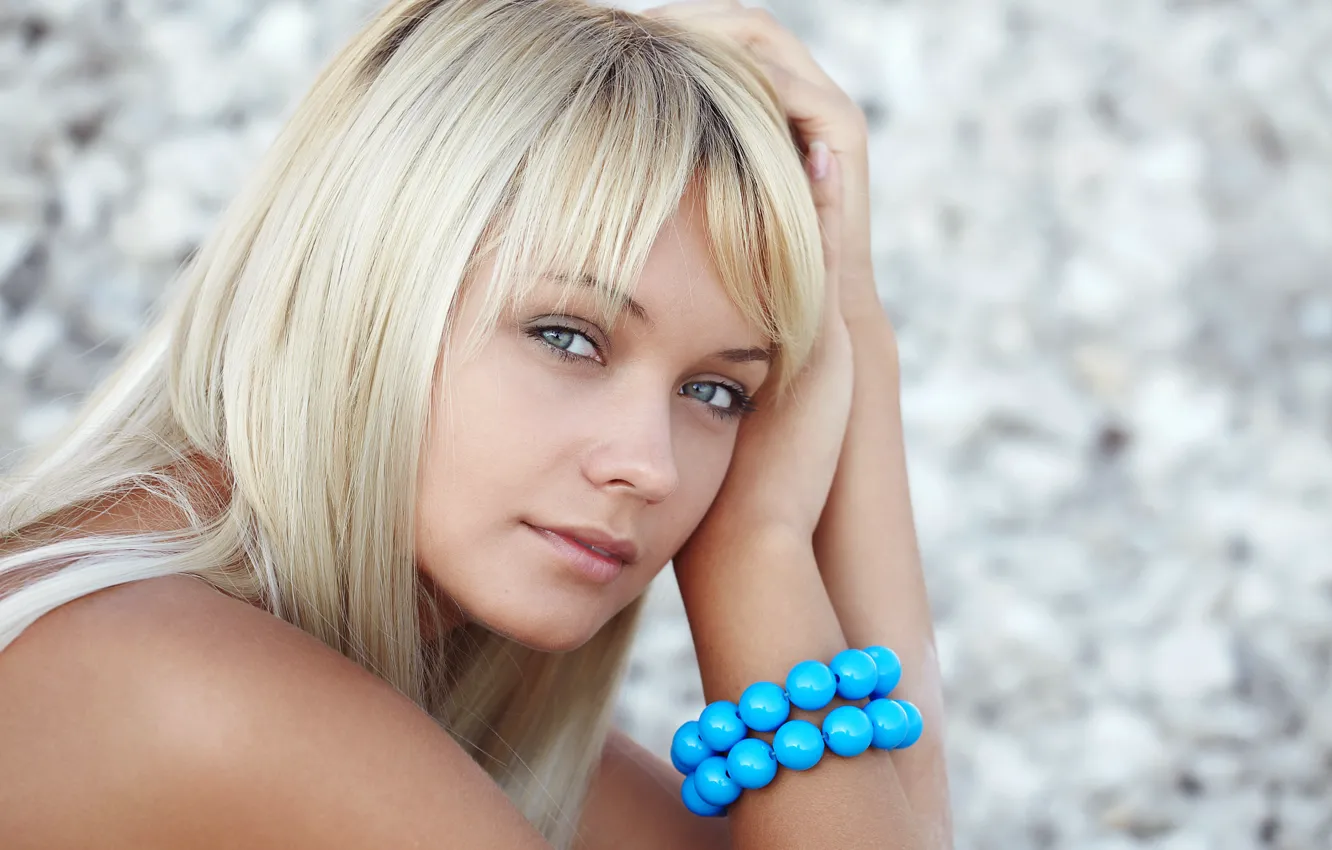 Photo wallpaper look, girl, grey eyes, Lada, blurred background