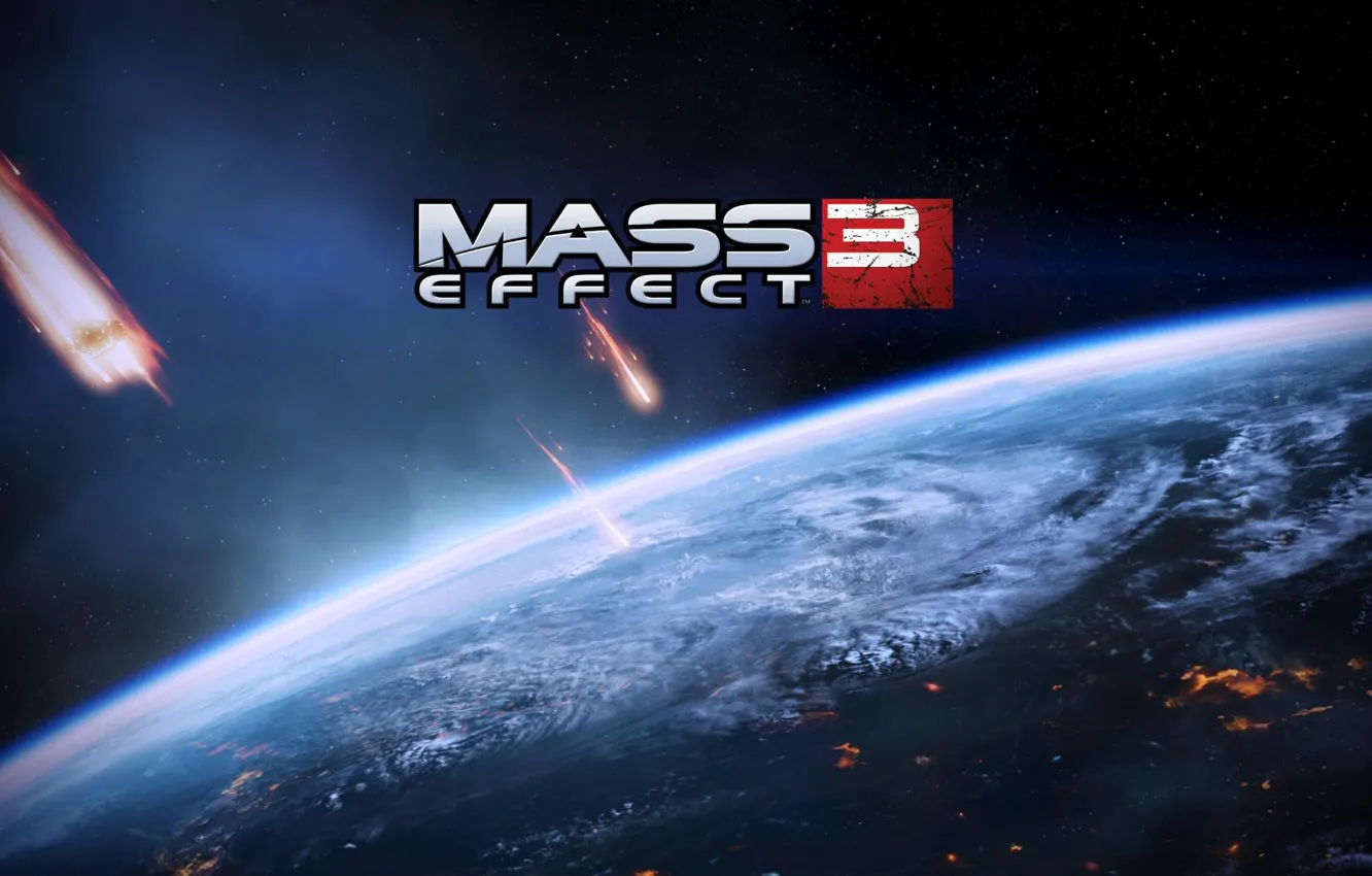 Photo wallpaper space, earth, comet, Mass Effect