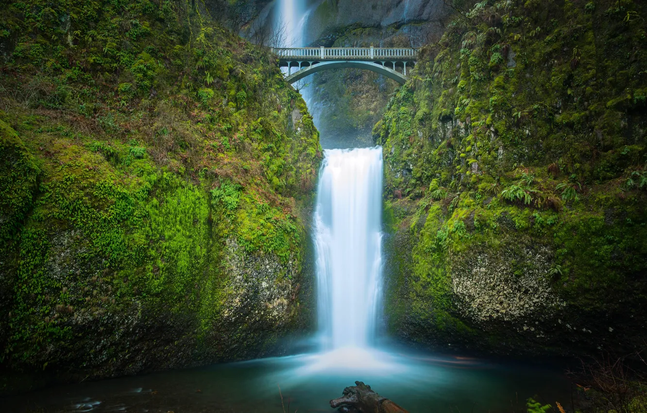 Photo wallpaper bridge, waterfall, Oregon, cascade, Oregon, Columbia River Gorge, the Multnomah falls, Benson Bridge