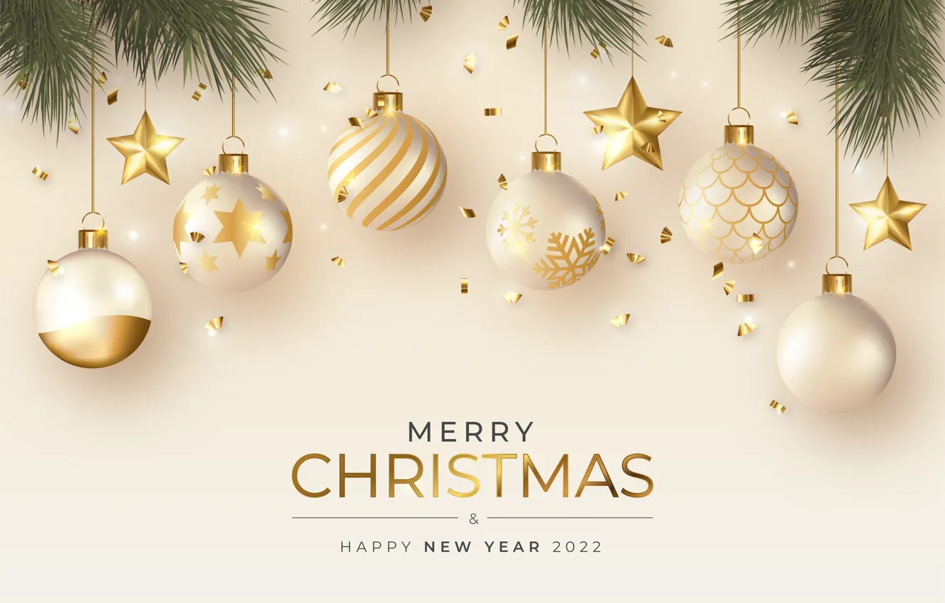 Photo wallpaper balls, background, balls, Christmas, New year, stars