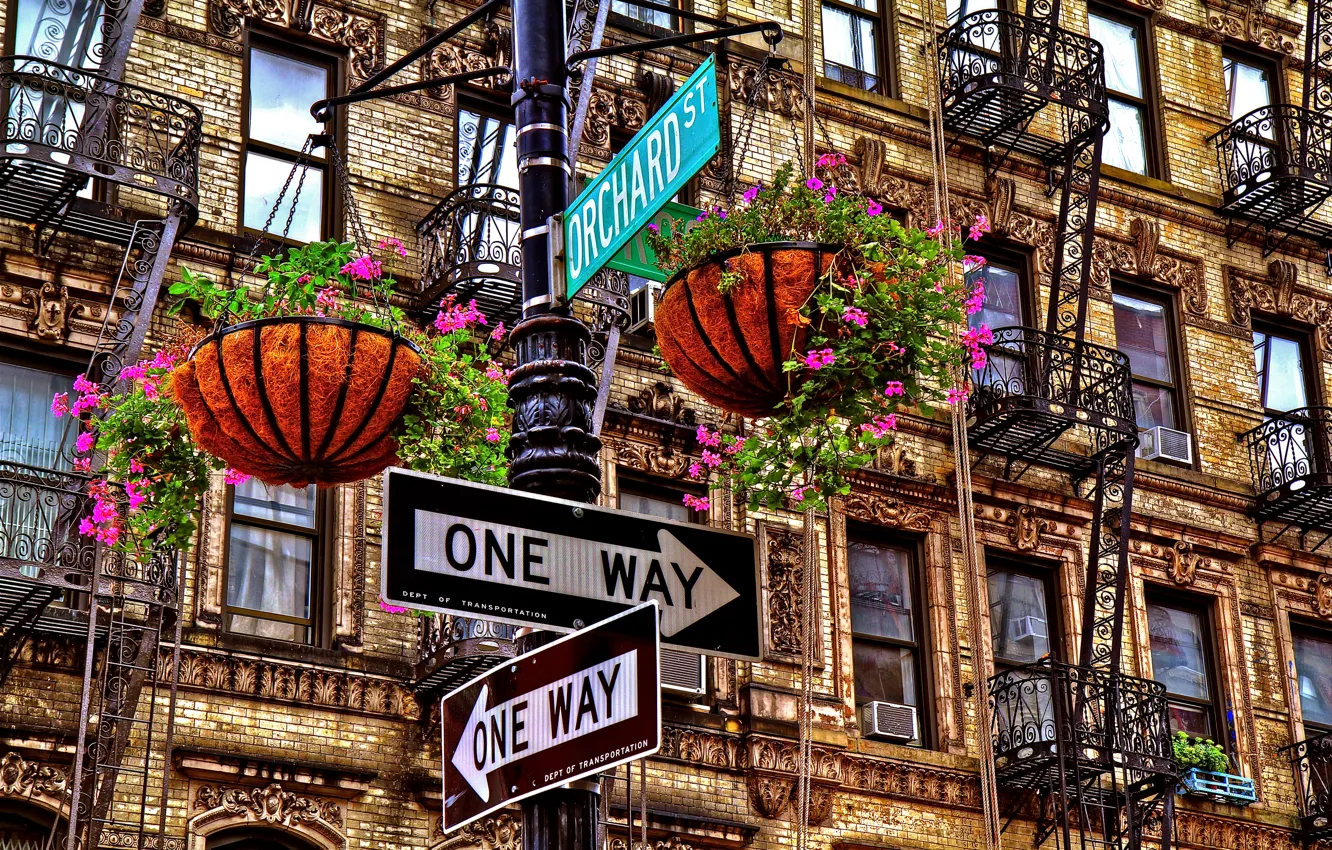 Photo wallpaper the city, home, New York, window, balcony, architecture