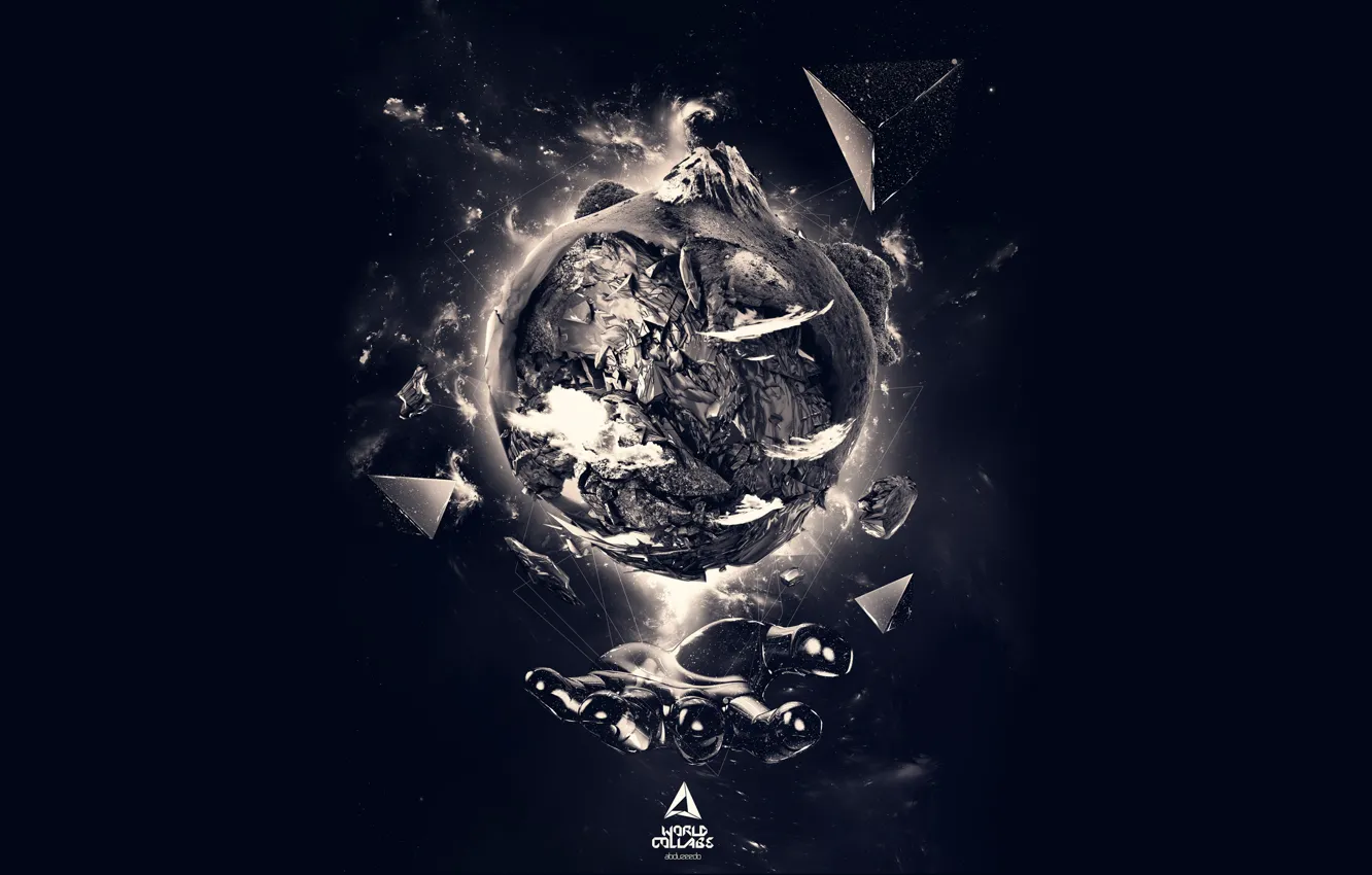 Photo wallpaper mountains, earth, planet, hands